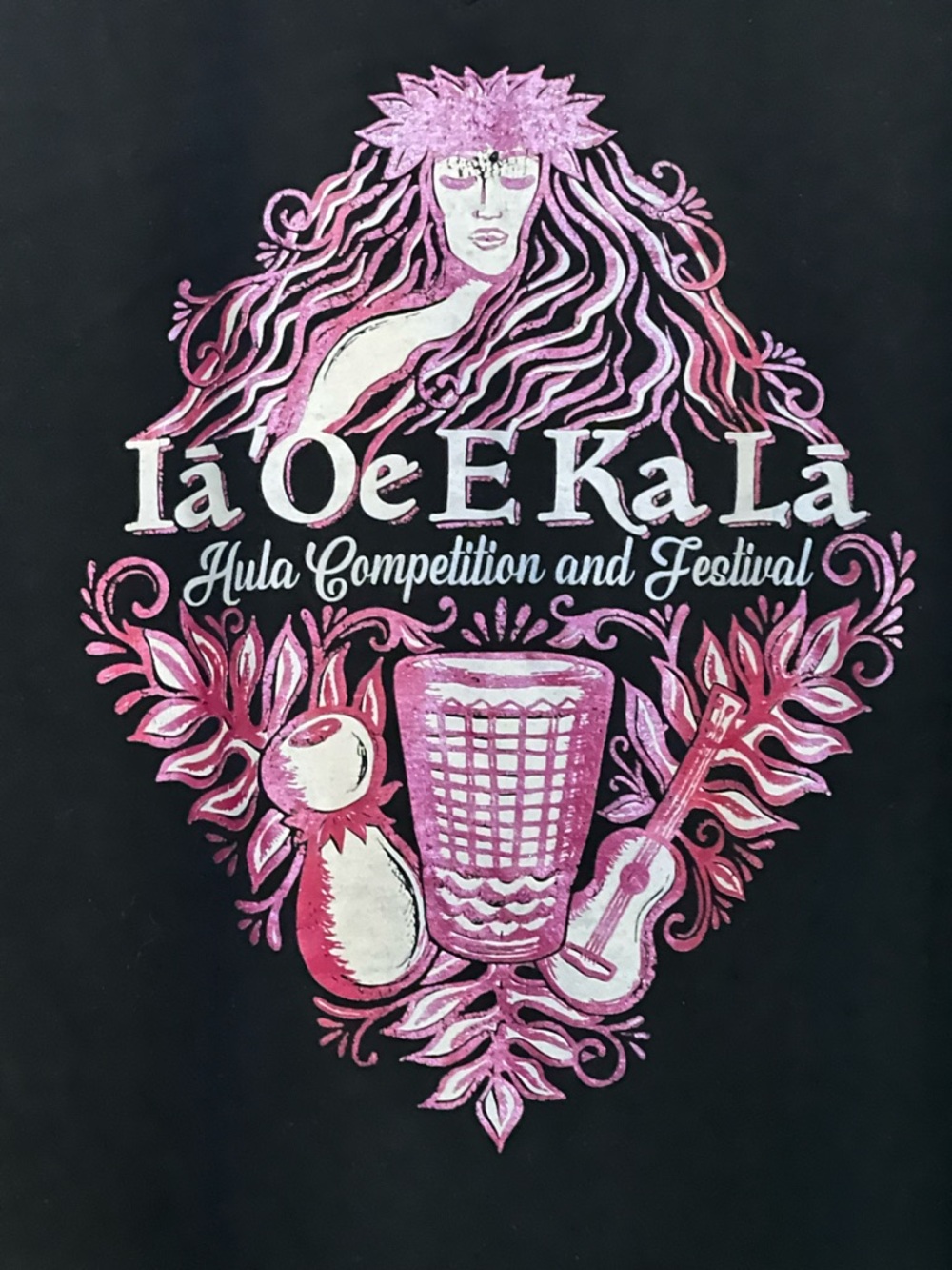 Ia Oe E Ka La Hula Festival Graphic Tee - Pink on Black